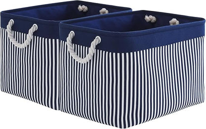 TcaFmac Organization and Storage Basket for Shelves - Large 2 Pack 16x12x12 inch Fabric Storage Cubes, Collapsible Storage Bins for Gift Closet Cloth Toy Books Kids (Navy Patchwork)