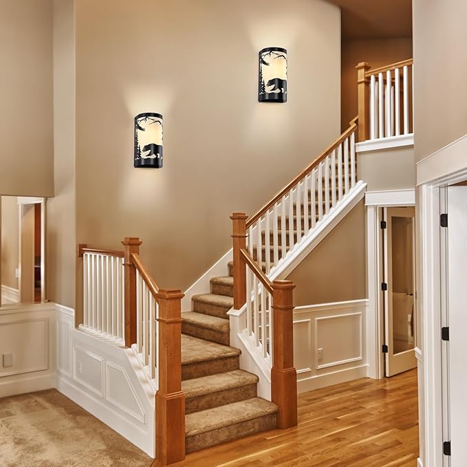 Wall Sconce Light,Bear Metal Cream Parchment Rustic Wall Sconces,Farmhouse E26 Base Black Matte Hallway Sconces Wall Lighting,Vintage Wall Mount Lamp,Wall Lights for Living Room,Bedroom,Porch