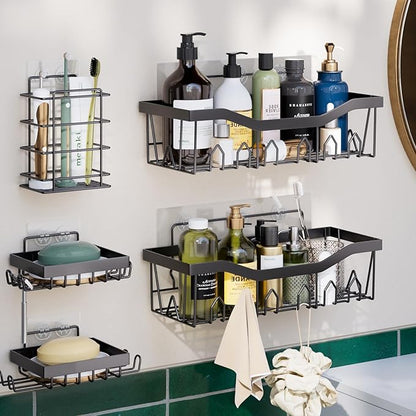 28PC Bathroom Accessories Set - Gorgeous Grey Bathroom Set with Shower Caddy and Shower Curtain, Bathroom Accessory Set, Trash Can & Soap Dispenser