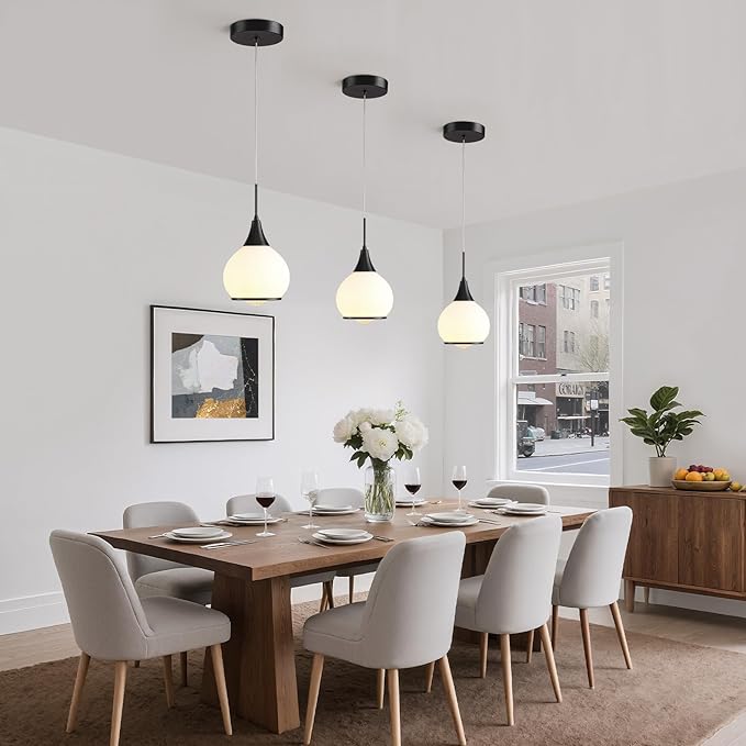 Pendant Light Fixtures Kitchen: 2 Pack Modern Black Island Light with Clear Glass - 6 Inch Mid Century Globe Kitchen Lighting Chandeliers Ceiling for Hallway Bar