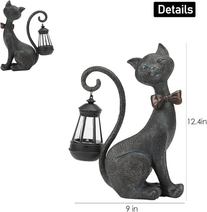 Whimsical Outdoor Cat Statues with Solar Garden Lantern:Cat Garden Statues for Outside Fall Decor Clearance,Outdoor Figurine for Yard Art Lawn Ornaments Patio Balcony Home House - Birthday Gifts