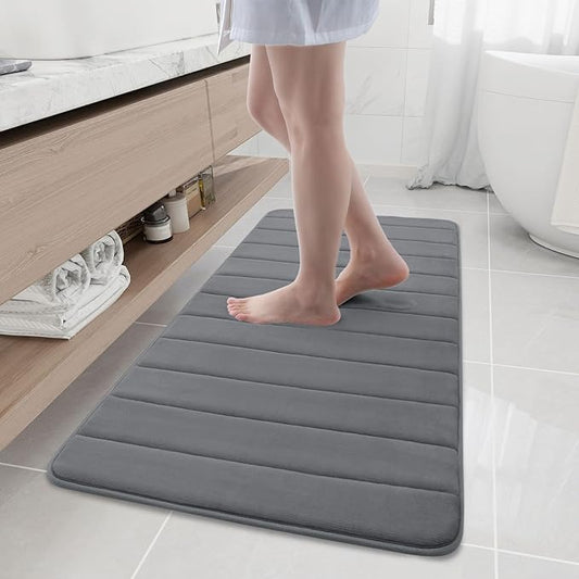 Buganda Memory Foam Bath Mat, 47" x 20", Ultra Soft and Non-Slip Bathroom Rugs, Water Absorbent and Machine Washable Bath Rug Runner for Bathroom, Shower, and Tub, Grey