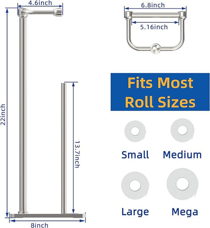 RUACQ Toilet Paper Holder Stand, Bathroom Toilet Paper roll Holder Free Standing with Storage for 4 Rolls, Post Pivoting Design, Stable Weighted Base, SUS304 Stainless Steel (Brushed Nickel)