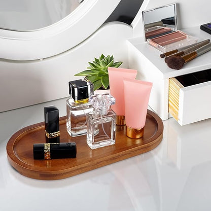 Bamboo Vanity Tray 11.4x6.3 inches, Decorative Vanity Tray for Bathroom Countertop Toilet Tank Farmhouse, Brown