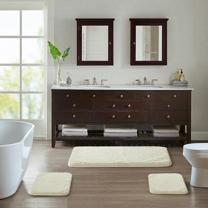 Suchtale Bath Mat for Non Slip Bathroom - Soft Microfiber Shaggy Thick Plush Shower Mat (20 x 32 Ivory)