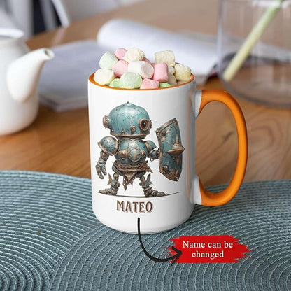 Custom Retro Robot Design Cup, Personalized Steampunk Robot Lover Ceramic Mug 11oz, Customized Coffee Cup With Name, Unique Mug Gift For Steampunk Enthusiast, Robot Cup On Birthday