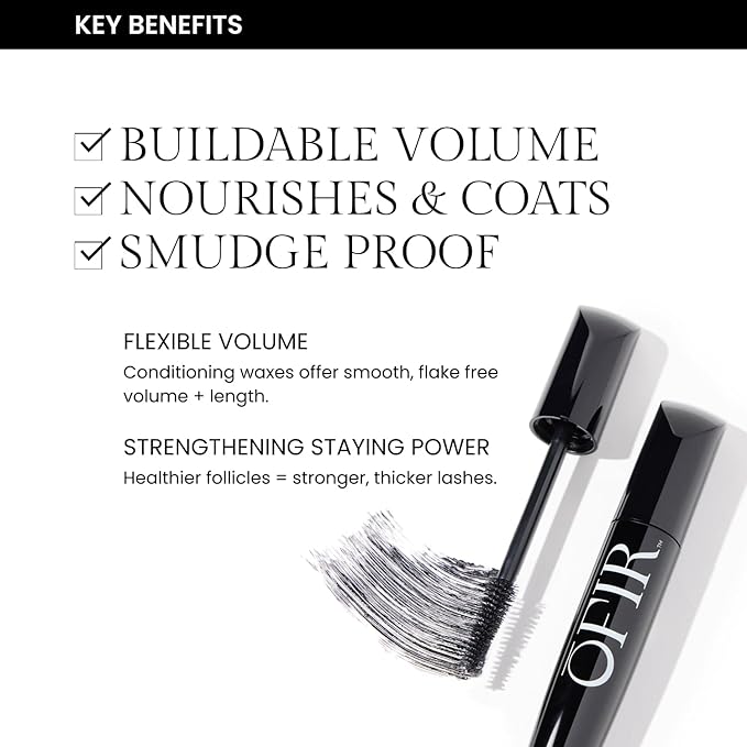 OFIR Smudge Proof Mascara Black | Long-Lasting Volume & Lift | No Smudge, No Flake | Vegan Formula with Cone-Shaped Brush | Lightweight Texture for a Clean, Defined Look | 1 Count