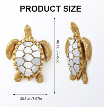Vintage Wall Sculpture Animals Turtle Mirrors - Gold Resin Glass Wall Decor, Perfect for Victorian and European Themed Homes