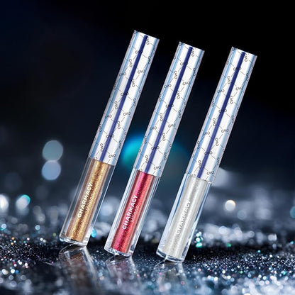 CHARMACY 3 Pcs Glitter Sparkling Eyeliner Liquid Makeup Set, Metallic Shimmer Glitter Eyeshadow, High Pigmented, Waterproof Long Lasting Quick Drying Liquid Liner for Eyes (Red Silver Golden)