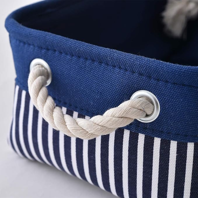 TcaFmac Small Storage Baskets [6 Pack] - Navy Blue Rectangular Storage Bins with Blue Stripes