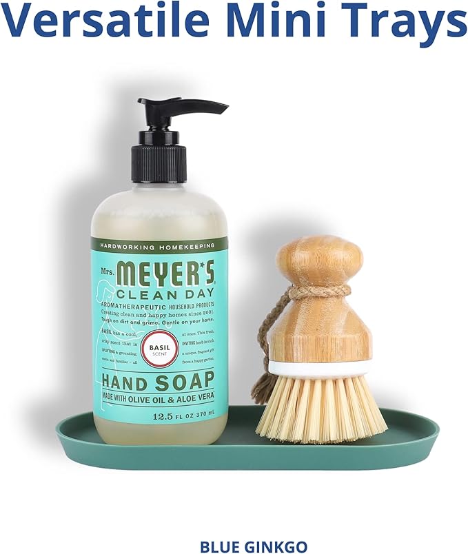 Blue Ginkgo Mini Silicone Trays – Set of 6 Easy-Clean Organizers for Bathroom, Kitchen, Desk, Vanity, and Cosmetics (Green, Yellow, Pink)