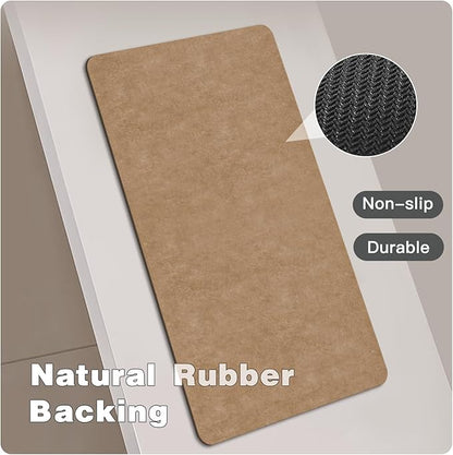 Bathroom Mat Quick Dry, Bathroom Rugs Non Slip Washable Thin Absorbent Bath Mat Fits Under Door Bathroom Floor Mat Perfect for Bath, Shower, or Sink 36"x48" Camel