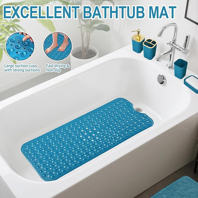 26PC Bathroom Accessories Set - Gorgeous Teal Bathroom Set, Bathroom Accessory Set, Shower Curtain Set with Bathtub Mats for Shower Tub,Trash Can & Soap Dispenser
