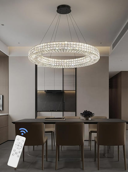 Dia 40" Modern Chandelier Ring Crystal Chandelier Adjustable Height Luxury Crystal Pendant Ceiling Light Fixture for Dining Living Room Bedroom