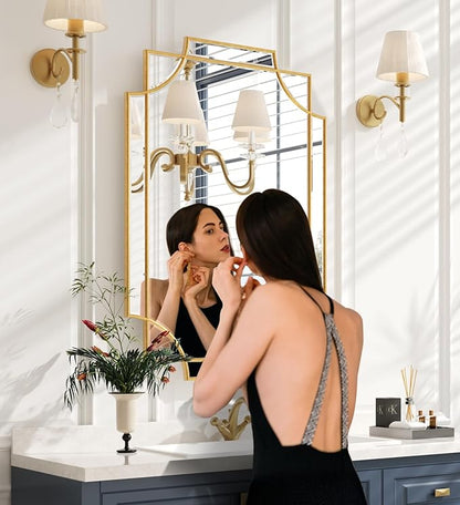 Kelly Miller Gold Bathroom Mirror for Wall, 24"x36" Large Decorative Mirror Gold Wall Mirror Vanity Mirror Beveled Wall Decor for Master Bath Half Bath Living Room Bedroom Fireplace Mantle Entryway