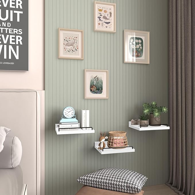 Small Floating Shelf, 6X9 Inches Farmhouse Wall Shelves for Living Room, Bedroom, Picture Frames, Plants, Kitchen, Set of 3 (White and Black)