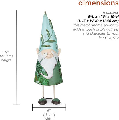 Alpine Corporation MCC798HH See No Evil Metal Gnome Decor, Whimsical Playful Décor for Patio & Garden, 19" H, Green