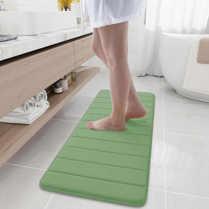 Buganda Memory Foam Bath Mat, 47" x 17", Ultra Soft and Non-Slip Bathroom Rugs, Water Absorbent and Machine Washable Bath Rug Runner for Bathroom, Shower, and Tub, Olive Green
