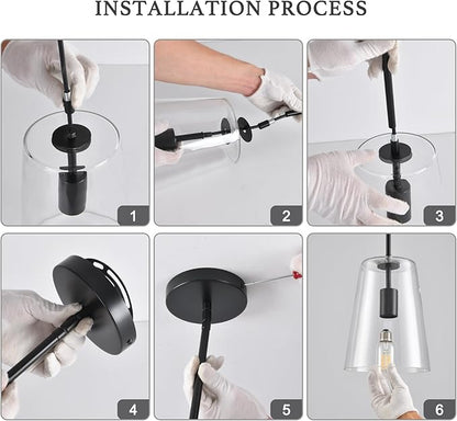 Black Big Pendant Lights Kitchen Island - Clear Glass Pendant Light Fixture Multiple Stems Rods 3 Units 12 Inch 3 Units 4 Inch (2 Pack Black Downrod Pendant with 7.5in W 9.5in H Shade)