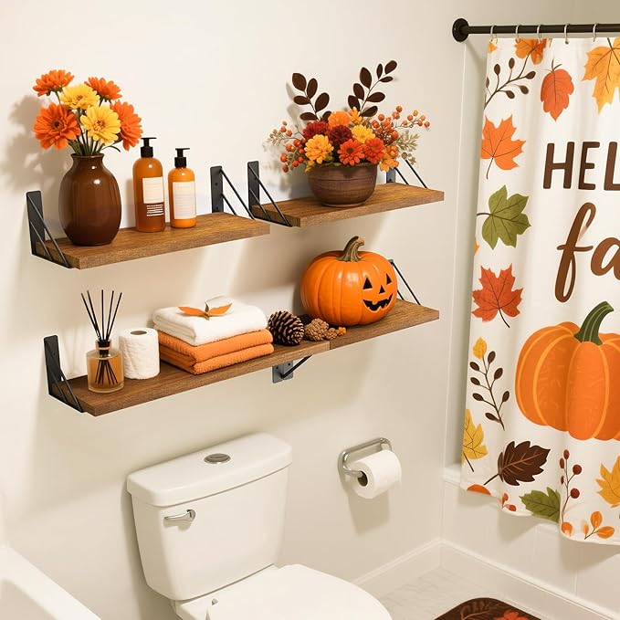 BAYKA Floating Shelves for Wall, Book Shelf for Bedroom, Wall Decor Shelves for Living Room Kitchen, Mounted Wood Floating Shelf for Home Decor, Corner Shelf for Bathroom, Office(Set of 3)