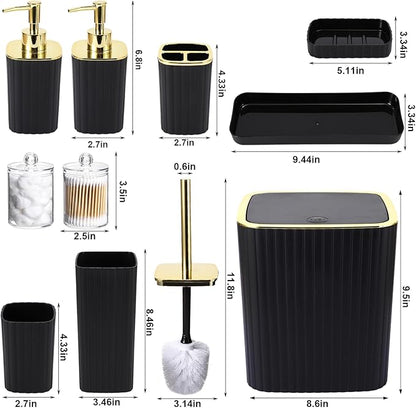Bathroom Accessories Set - Gorgeous Bathroom Set, 10PC Bathroom Accessory Set, Toilet Brush, Trash Can, Qtip Holder Dispenser & Soap Dispenser