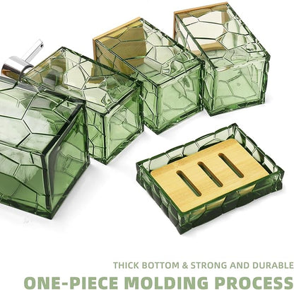 Sage Green Bathroom Accessories Set, Toothbrush Holder, Soap Dispenser, Cotton Swabs Holder, Soap Dish, Toilet Brush with Holder, Boho Bamboo Bathroom Decor,Acrylic (Green)