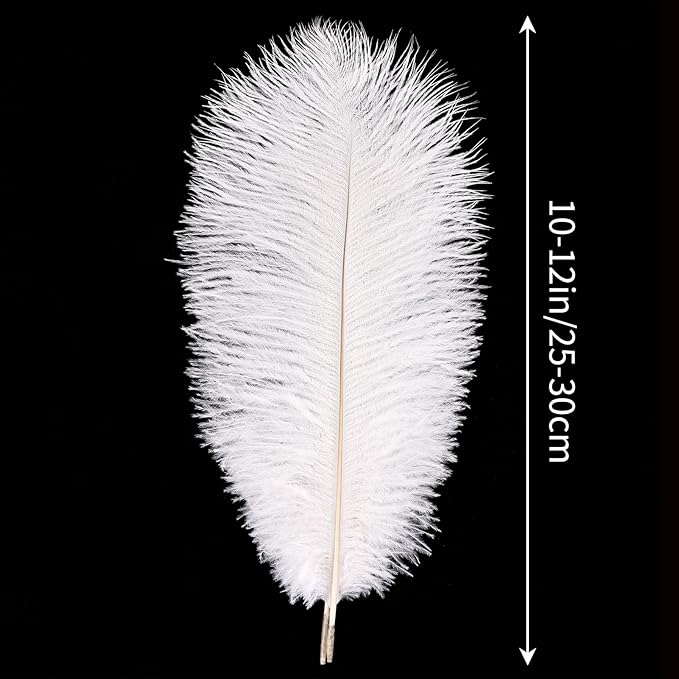 THARAHT White Ostrich Feathers 12pcs Natural Bulk 10-12Inch 25cm-30cm for Crafts Wedding Party Centerpieces Easter Gatsbi and Christmas Tree Decoration Feathers