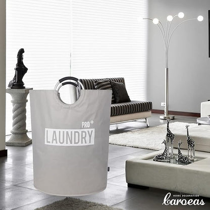 Caroeas Super Large 150L Laundry Basket Pro, Waterproof Laundry Hamper, Collapsible Laundry Basket Easy Storage, Clothes Hamper Stands Up Well, Laundry Bag with Padded Handles (Light Grey)