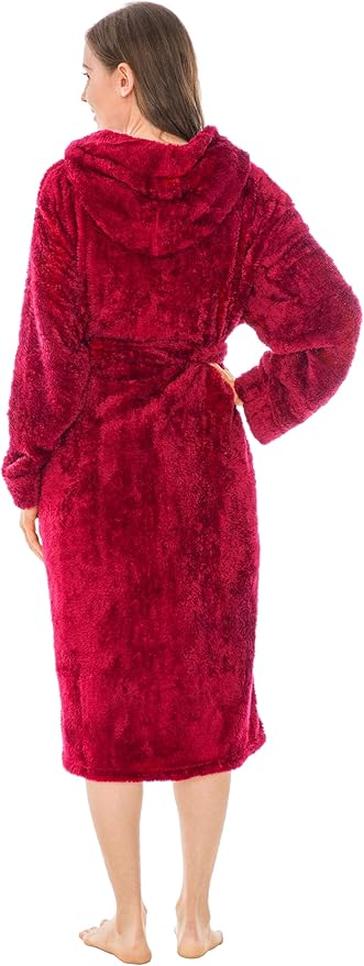 PAVILIA Women Hooded Plush Soft Robe | Fluffy Warm Fleece Sherpa Shaggy Bathrobe