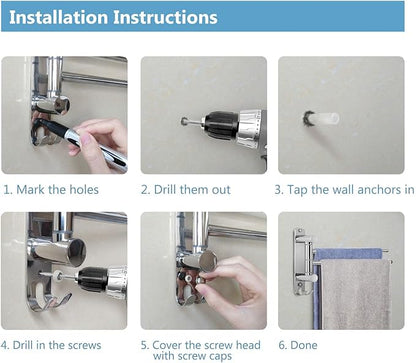 Bathroom Towel Holder JSVER 2 Arms SUS304 Stainless Steel Wall Mounted Towel Bar, Swivel Towel Racks for Bathroom, Kitchen