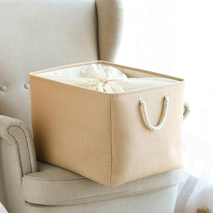 TheWarmHome Storage Bin for Shevles - Extra Jumbo 3Pack 20.5L×15.7W×13.8H inch Organization and Storage Basket for Organizing, Fabric Storage Cubes for Closet Shoe Linen Decorative (Beige)