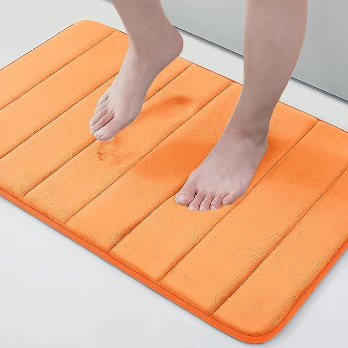 Buganda Memory Foam Bath Mat, 24" x 16", Ultra Soft and Non-Slip Bathroom Rugs, Water Absorbent and Machine Washable Bath Rug for Bathroom, Shower, and Tub, Orange