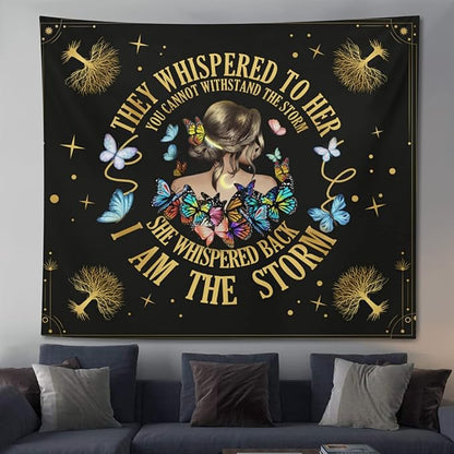 Inspirational Quote Tapestry Positive Motivational Uplifting Encouragement Gifts for Women Teens Girls,Inspirational Gift Wall Decor for Bedroom,They Whispered to Her You Cannot Withstand The Storm