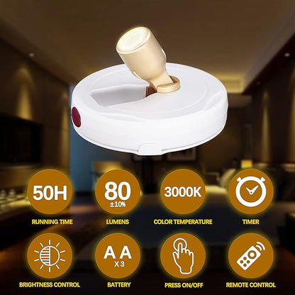 Battery Operated Spotlights, Cordless Picture Light, Dimmable Accent Lighting, Wireless LED Puck Lights, Stick on Lights with Remote for Plant Photo Painting Art Dartboard Portrait