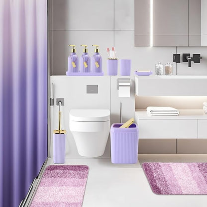 32PCS Bathroom Set Bathroom Sets with Shower Curtain and Rugs Purple Bathroom Accessories,Shower Curtain Set,Bathroom Rug Set with Bathroom Trash Can