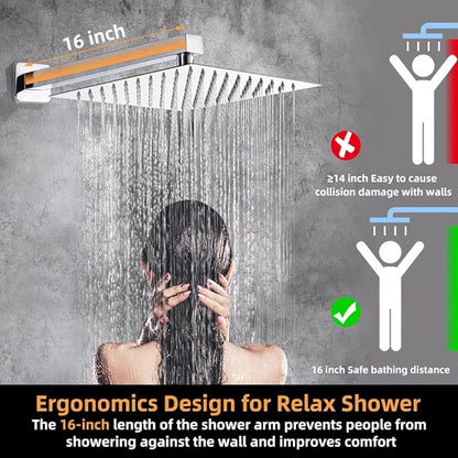 POP SANITARYWARE Shower Faucet Set Chrome Bathroom 10 Inch Rainfall Mixer Shower Head System Wall Mounted Single Handle Shower Trim Kit with Rough-in Valve