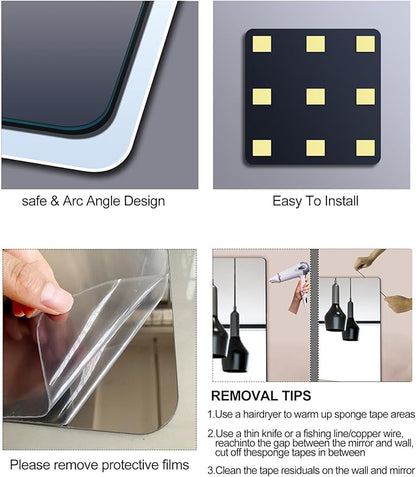 Unbreakable Wall Mirror Full Length,Over the Door Mirror for Bedroom,4Pcs 10inchx10inch Acrylic Mirror Kids,Shatterproof Plexiglass Long Mirrors,Children Non Glass Stick on Mirrors Tiles self adhesive