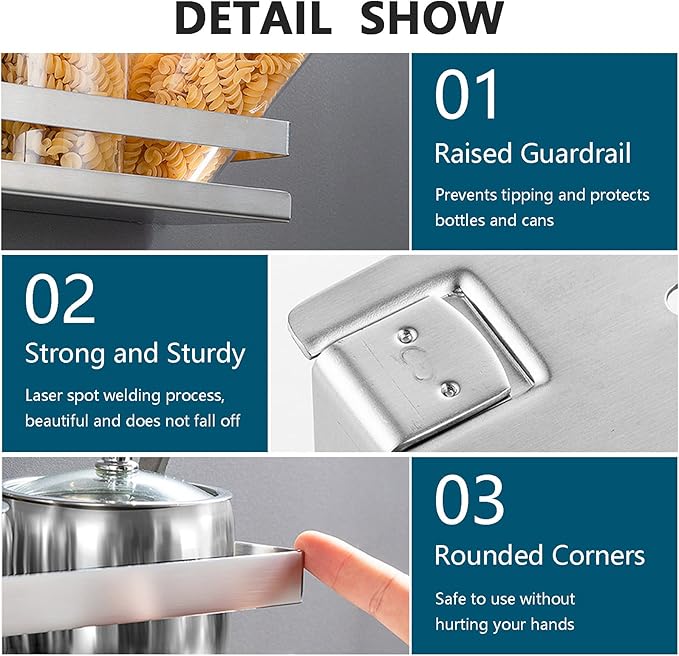 Rustproof Metal Storage Floating Shelves Wall Mounted Rectangular Shelf for Bedroom,Bathroom, Living Room, Kitchen, and Laundry Room,Nail-Free Wall-Mounted Shelves（15.75 Inch Silver）