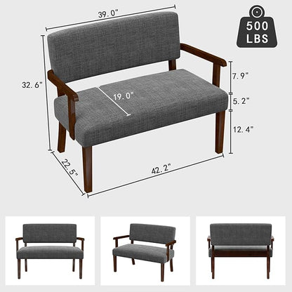 Accent Chair 2 Seat, Arm Chairs with Soft Seat and Armrests for Living Room, Love seat for Dining, Reading, and Waiting Rooms (Gray)