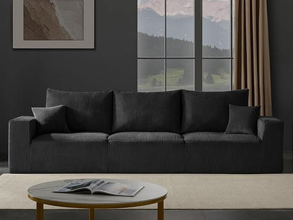 Boneless Cloud Couch Sofa for Living Room, 112" 3 Seater Black Modern Lounge Sleeper Couch, No Assemble, Cordury Compression Upholstered Couches