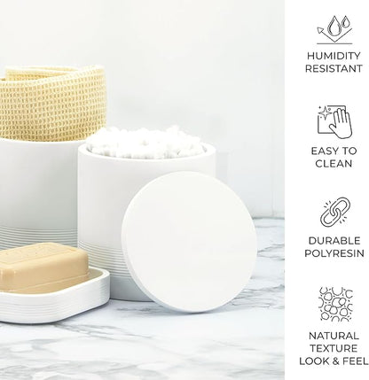 ZCCZ White Bathroom Accessories Set 6 Pieces - Toothbrush Holder, Lotion Dispenser, Qtip Container, Vanity Tray, Tumbler - Countertop Organizer for Bathrooms - Elegant and Functional Décor Set