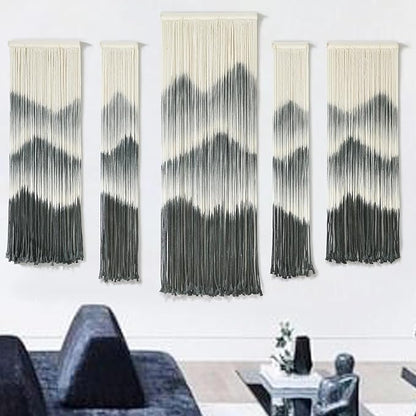 IOWER Large Macrame Wall Hanging 5Pcs Handmade Dip-Dyed Mountain Wall Decor Combination Suspension Bedroom Living Room Modern Fiber Yarn Wall Art