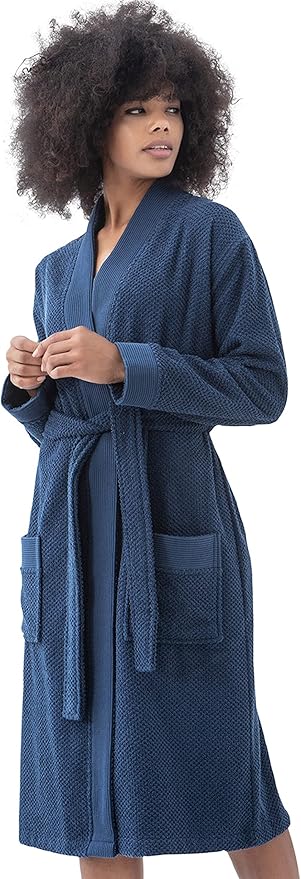 Organic Turkish Cotton Terry Hooded Kimono Bathrobe, Robe for Women