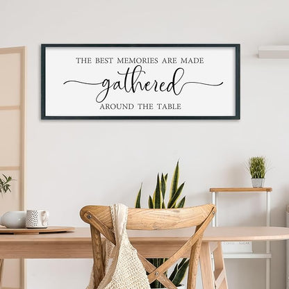 SRSZHIYUE The Best Memories Are Made Gathered Around The Table Sign Wall Decor Art 32"×12" for Kitchen Dining Room Large Wood Framed Wall Hanging (Black)