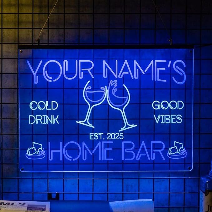 Personalized Bar Signs with Your Name for home wall light up with personalized pub name, man cave accessories, beer themed neon customizable lighted sign