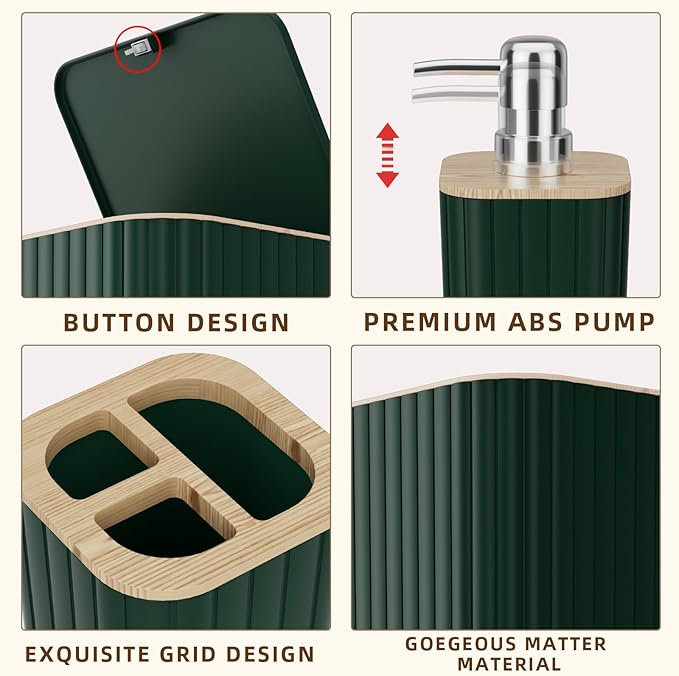 Bathroom Accessories Set - 25PC Green Bathroom Set, Bathroom Set with Shower Curtain and Rugs, Green Shower Curtain Set, Toilet Brush, Bathroom Trash Can