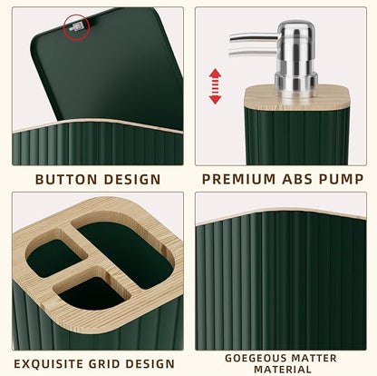 Bathroom Accessories Set - 25PC Green Bathroom Set, Bathroom Set with Shower Curtain and Rugs, Green Shower Curtain Set, Toilet Brush, Bathroom Trash Can