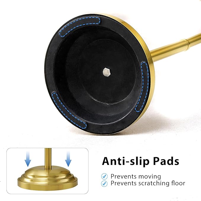 RUMOSE Toilet Paper Holder Stand for Floor, Brushed Gold Adjustable (12.4" to 22.8") Bathroom Toilet Tissue Holder, Free Standing Toilet Paper Roll Holder with Storage, Stainless Steel