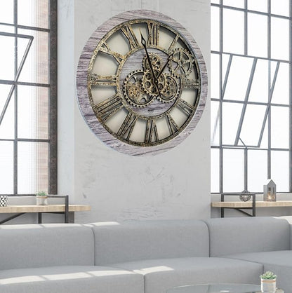 The Gears Clock The Original Real Moving Gear Wall Clock Vintage Industrial Oversized Rustic Farmhouse (24 inch (60cm),Silver Grey)