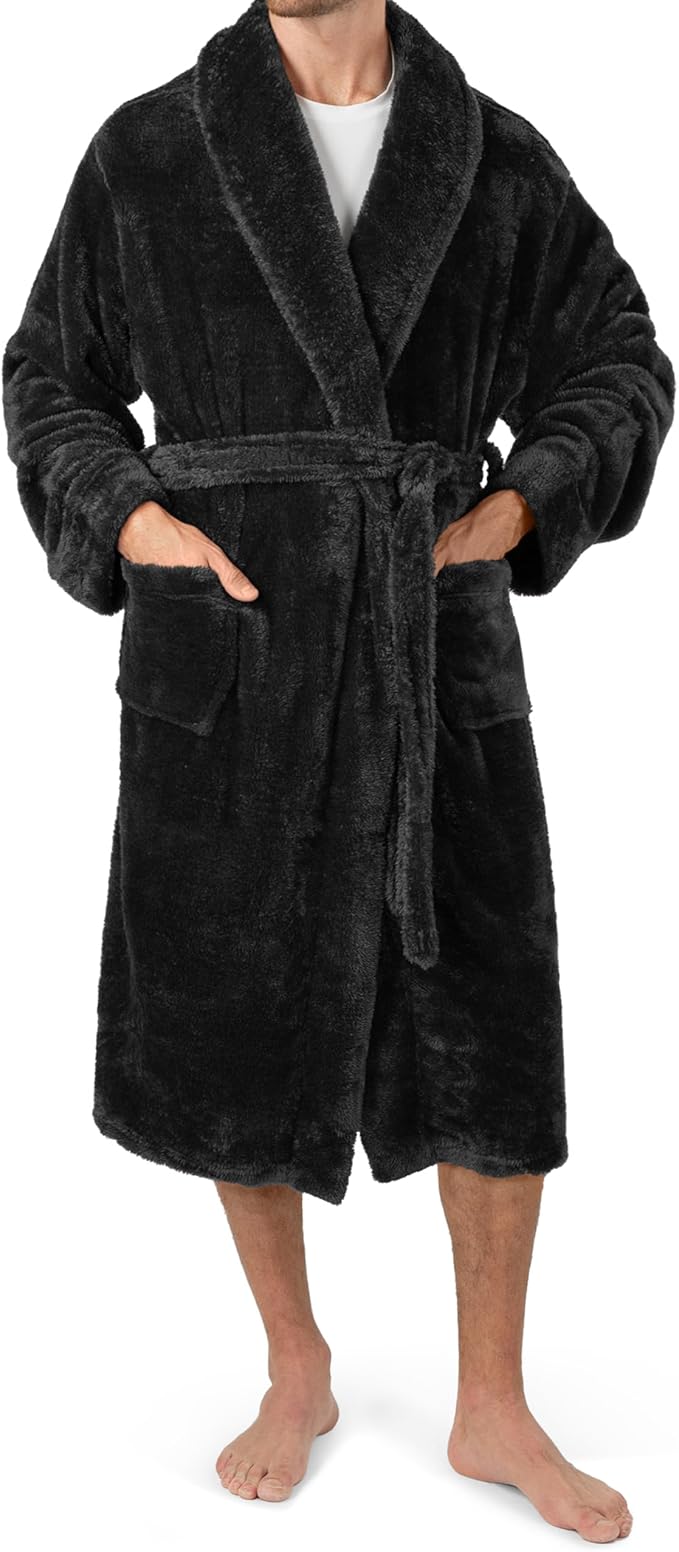PAVILIA Mens Soft Robe, Plush Fluffy Fleece Bathrobe Men, Long Sherpa Shaggy Spa Robe